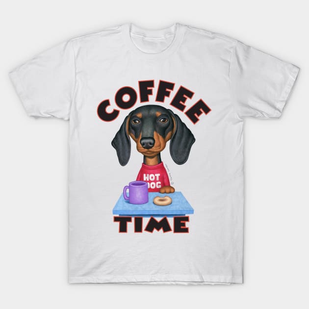cute coffee awesome Doxie Black Dachshund Coffee Drinker T-Shirt by Danny Gordon Art